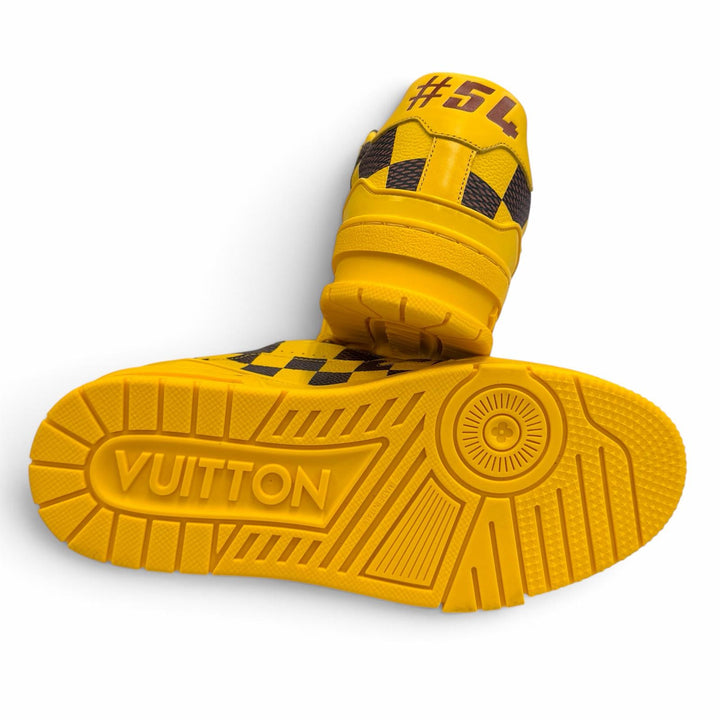 未使用品★LOUIS VUITTON ルイヴィトン LV トレイナー LVロゴ レースアップ レザー スニーカー イエロー ブラウン 3 イタリア製