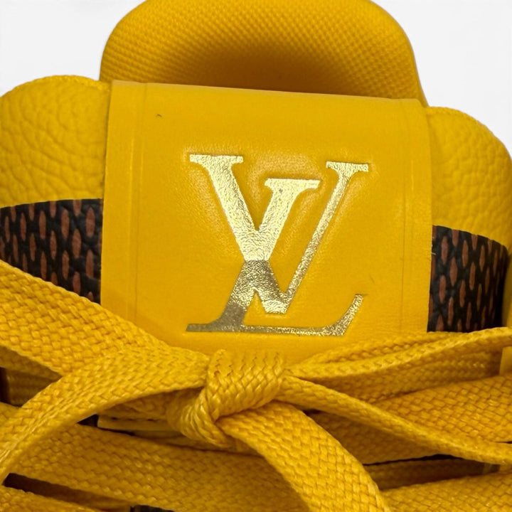 未使用品★LOUIS VUITTON ルイヴィトン LV トレイナー LVロゴ レースアップ レザー スニーカー イエロー ブラウン 3 イタリア製