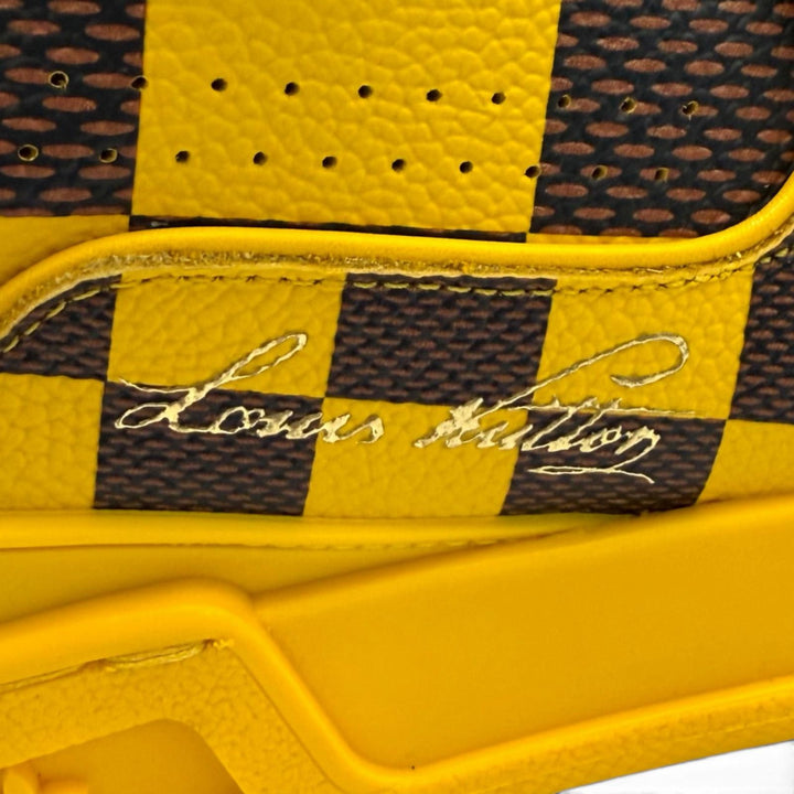 未使用品★LOUIS VUITTON ルイヴィトン LV トレイナー LVロゴ レースアップ レザー スニーカー イエロー ブラウン 3 イタリア製
