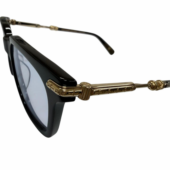 美品□CHROME HEARTS クロムハーツ TRESTICLES 一部SV925 サングラス ブラック ゴールド ブルーレンズ 53□19-151 度なし 日本製 重量33g