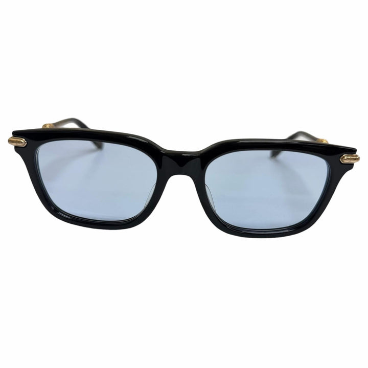 美品□CHROME HEARTS クロムハーツ TRESTICLES 一部SV925 サングラス ブラック ゴールド ブルーレンズ 53□19-151 度なし 日本製 重量33g