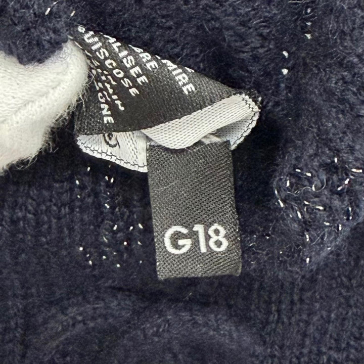 極美品△CHANEL シャネル G18 カシミヤ98% ココマーク ラメ フィンガーレス グローブ 手袋 ダークネイビー イギリス製 レディース 箱付き