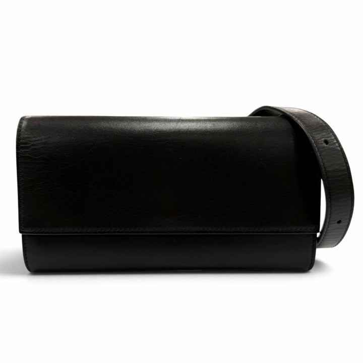 極美品☆THE ROW ザロウ W1747 L42 BELT FLAP BAG ロゴ刻印 ショルダーバッグ ブラック イタリア製 レディース 保存袋付き