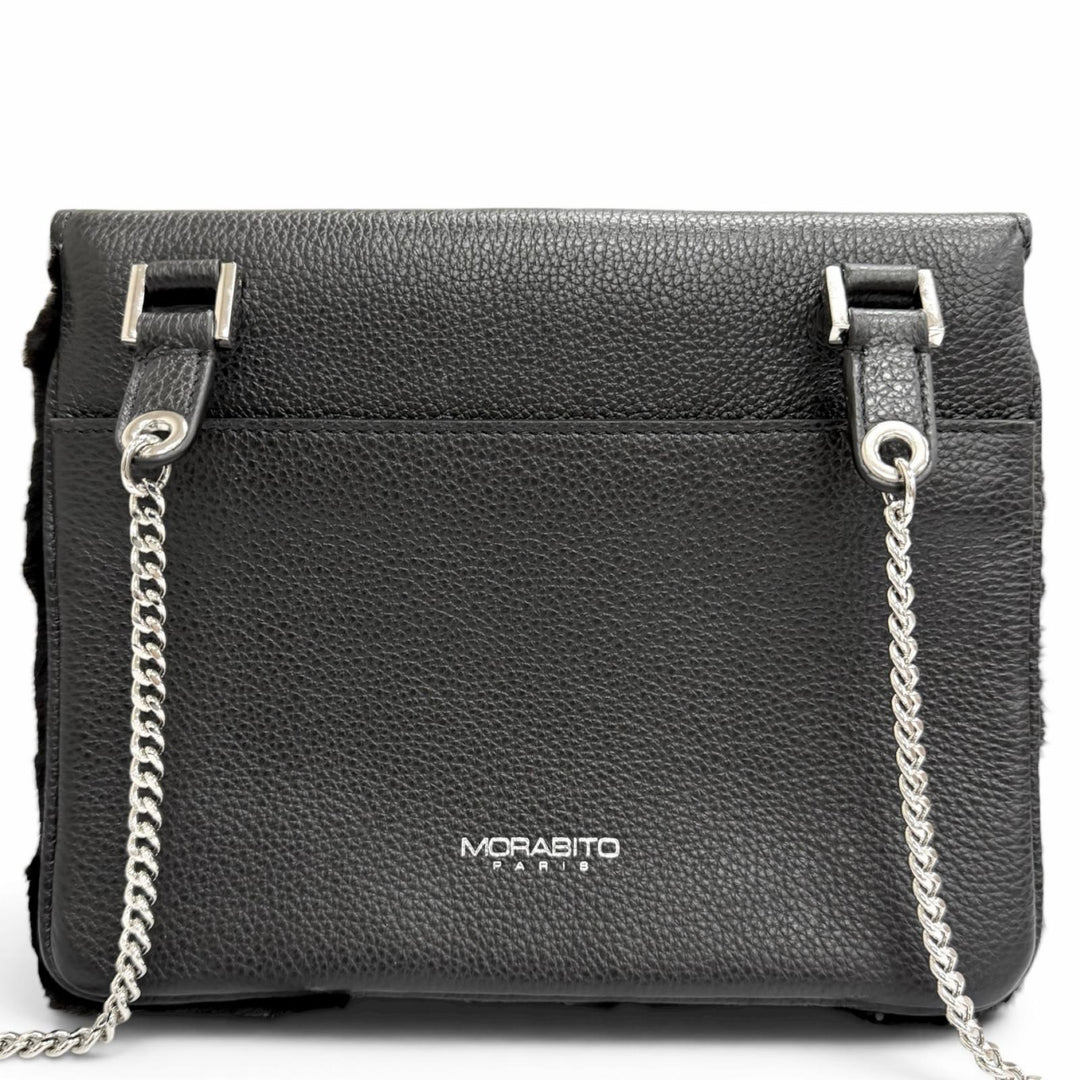 極美品□MORABITO モラビト Vendome Bis Pochette ヴァンドームビス・ポシェット レザー ミンク ショルダーバッグ ブラック イタリア製