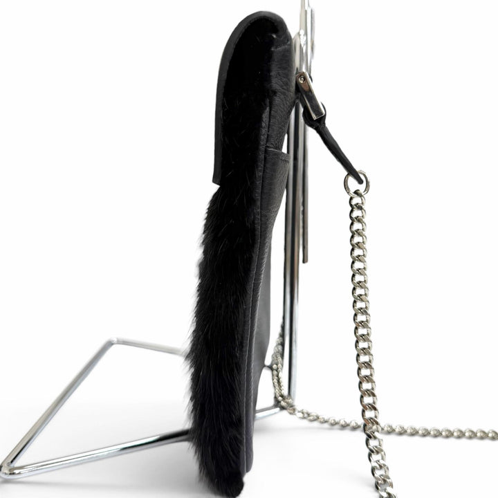 極美品□MORABITO モラビト Vendome Bis Pochette ヴァンドームビス・ポシェット レザー ミンク ショルダーバッグ ブラック イタリア製