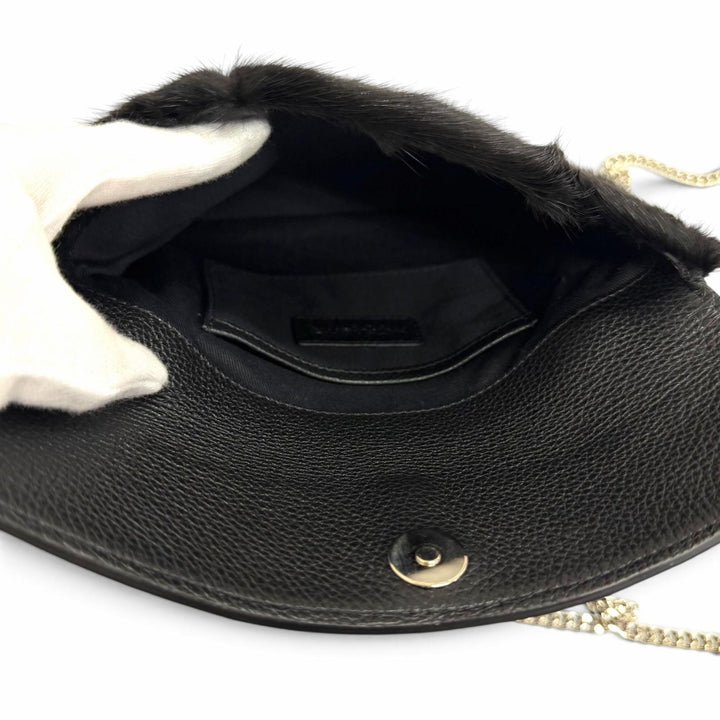 極美品□MORABITO モラビト Vendome Bis Pochette ヴァンドームビス・ポシェット レザー ミンク ショルダーバッグ ブラック イタリア製