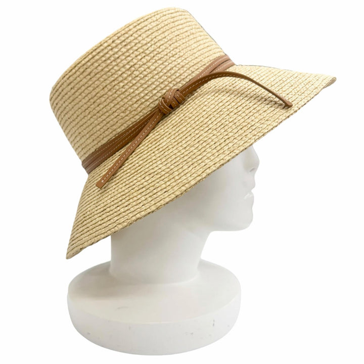 極美品△HERMES エルメス Chapeau Isola ラフィア100％ レザー使い ナチュラル ゴールド イゾラハット ストローハット 帽子 57 正規品