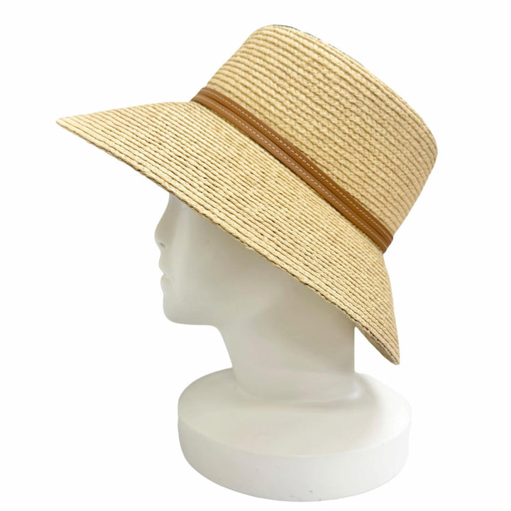 極美品△HERMES エルメス Chapeau Isola ラフィア100％ レザー使い ナチュラル ゴールド イゾラハット ストローハット 帽子 57 正規品