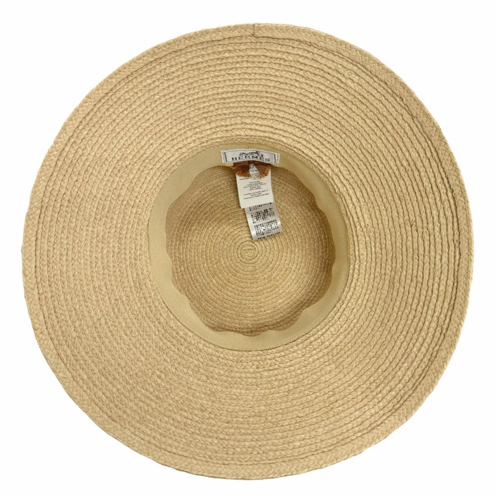極美品△HERMES エルメス Chapeau Isola ラフィア100％ レザー使い ナチュラル ゴールド イゾラハット ストローハット 帽子 57 正規品
