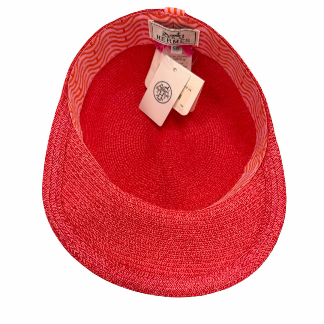 未使用品☆HERMES エルメス EMMA エマ ゼラニウム/ローズ/オレンジ セリエ金具 麦わら帽子 ハット 58 イタリア製 正規品 レディース