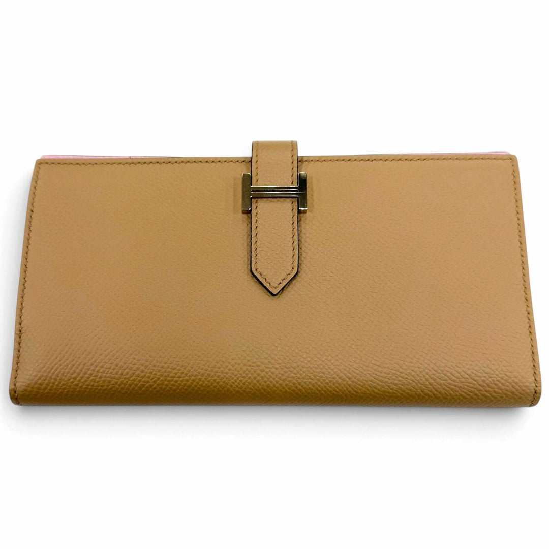 極美品☆HERMES エルメス ベアンスフレ ヴェルソ ヴォーエプソン チャイ モーヴシルベストル シルバー金具 長財布 U刻印 仏製 箱付