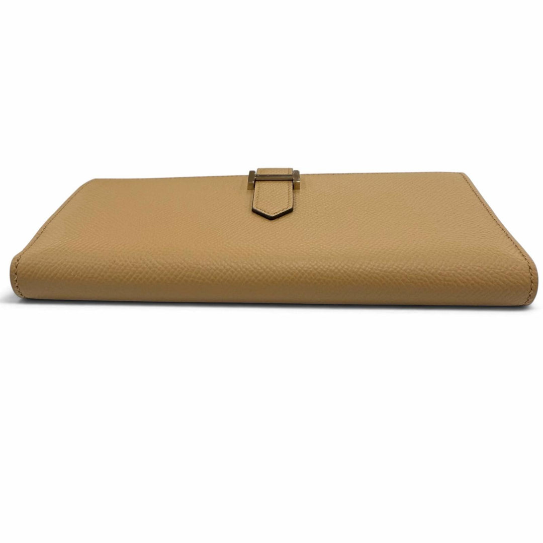 極美品☆HERMES エルメス ベアンスフレ ヴェルソ ヴォーエプソン チャイ モーヴシルベストル シルバー金具 長財布 U刻印 仏製 箱付