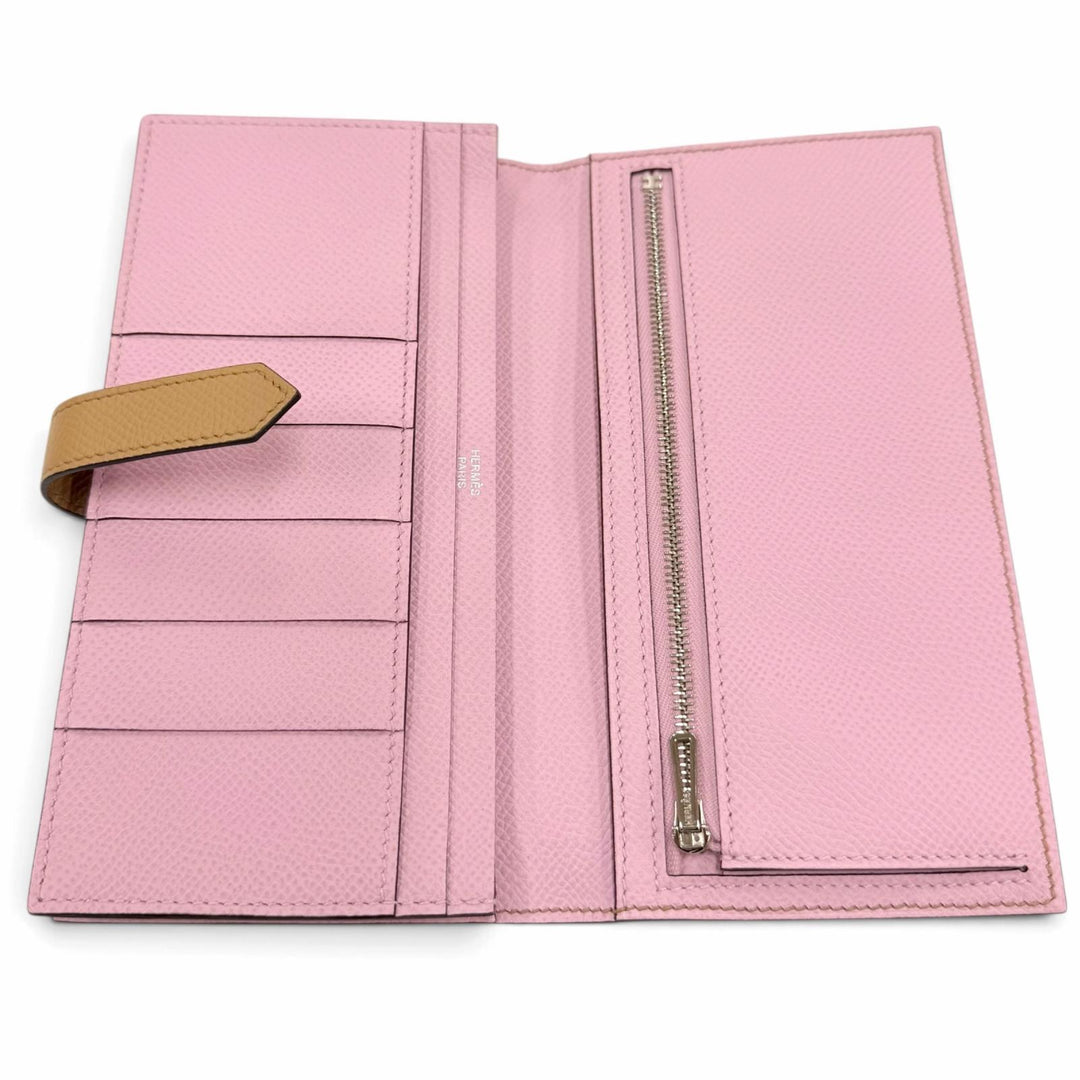 極美品☆HERMES エルメス ベアンスフレ ヴェルソ ヴォーエプソン チャイ モーヴシルベストル シルバー金具 長財布 U刻印 仏製 箱付