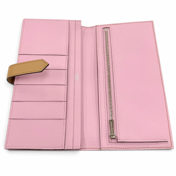 極美品☆HERMES エルメス ベアンスフレ ヴェルソ ヴォーエプソン チャイ モーヴシルベストル シルバー金具 長財布 U刻印 仏製 箱付