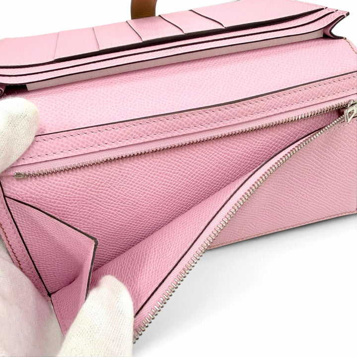 極美品☆HERMES エルメス ベアンスフレ ヴェルソ ヴォーエプソン チャイ モーヴシルベストル シルバー金具 長財布 U刻印 仏製 箱付