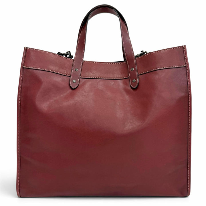 極美品△COACH コーチ CC097 フィールド トート 40 ウィズ コーチ バッジ レザー 2WAY 大型 トートバック ショルダーバッグ ワイン 袋付き
