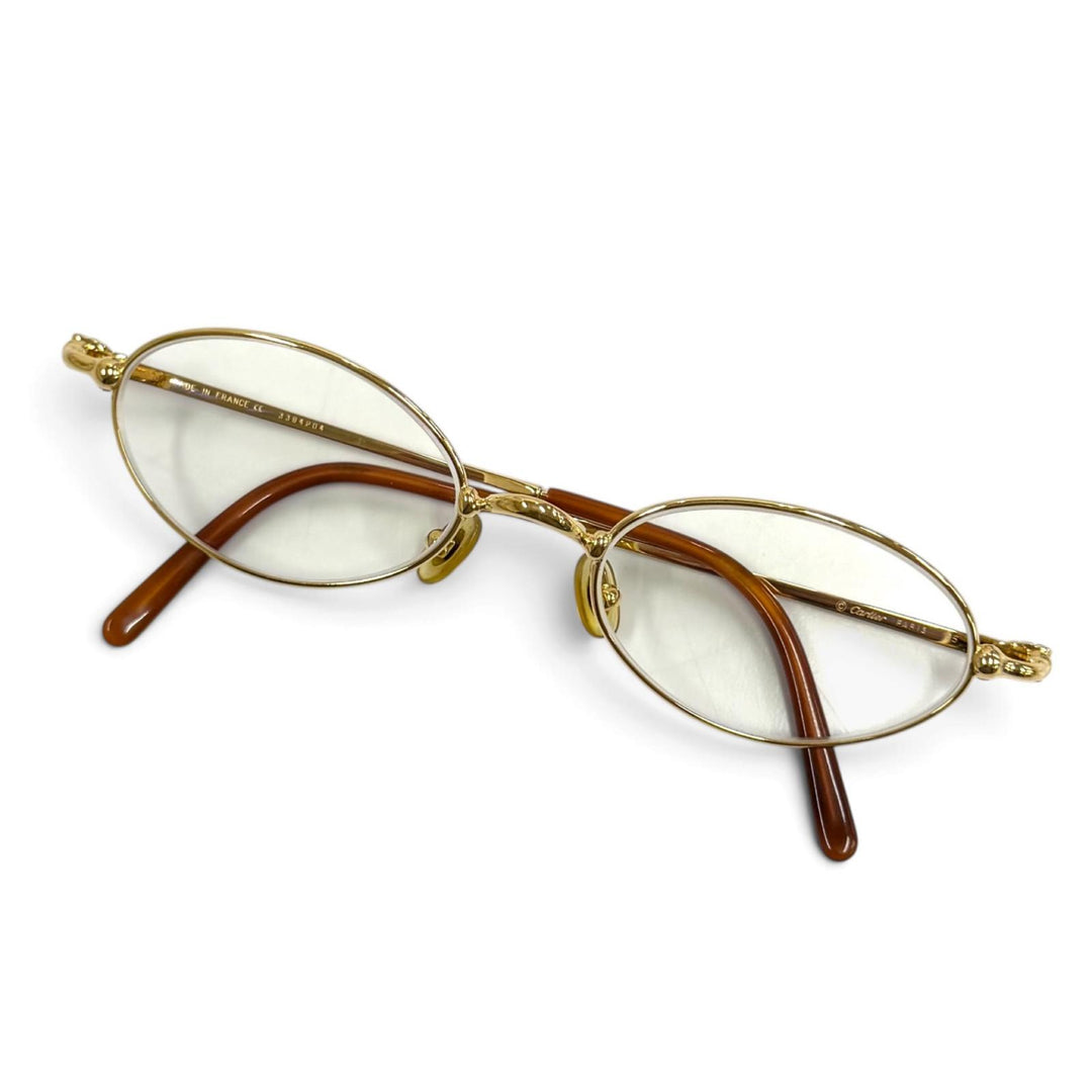 美品★Cartier カルティエ トリニティ ゴールドフレーム メガネ 眼鏡 アイウェア ゴールド ブラウン 49□19 135 度入り フランス製