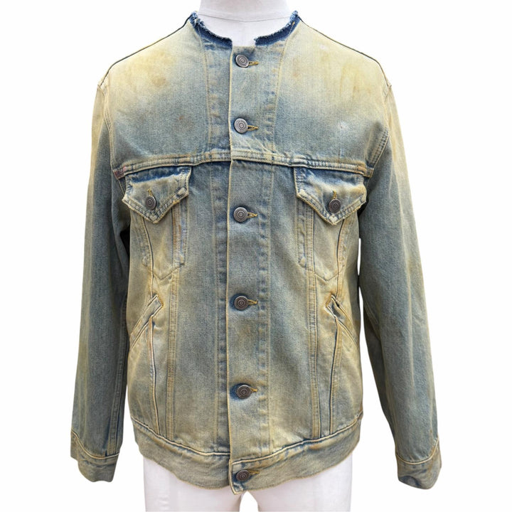 極美品▼Maison Margiela メゾンマルジェラ ヴィンテージ 22SS S30AM0547 ノーカラー ウォッシュデニムジャケット ブルー 44 正規品