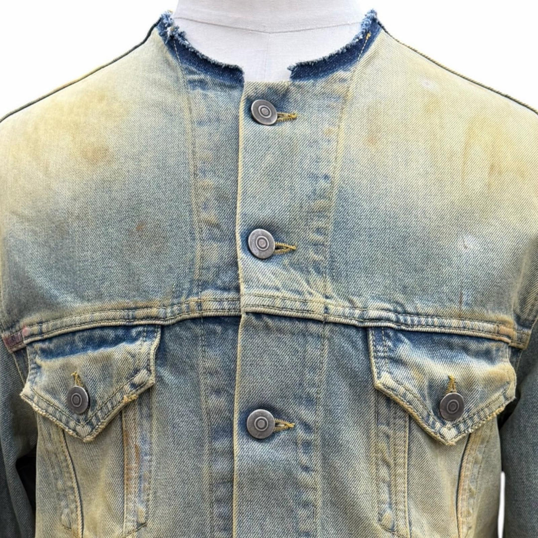 極美品▼Maison Margiela メゾンマルジェラ ヴィンテージ 22SS S30AM0547 ノーカラー ウォッシュデニムジャケット ブルー 44 正規品