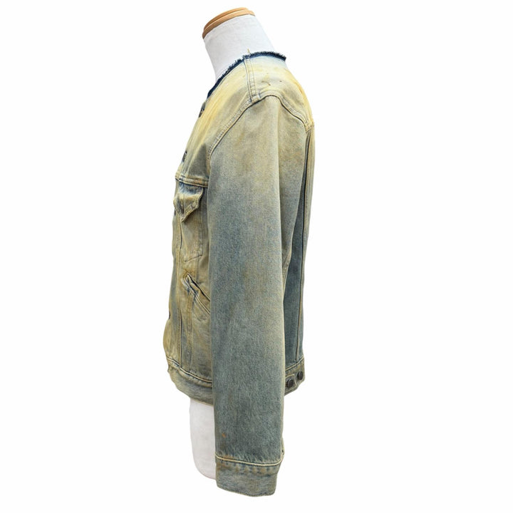 極美品▼Maison Margiela メゾンマルジェラ ヴィンテージ 22SS S30AM0547 ノーカラー ウォッシュデニムジャケット ブルー 44 正規品
