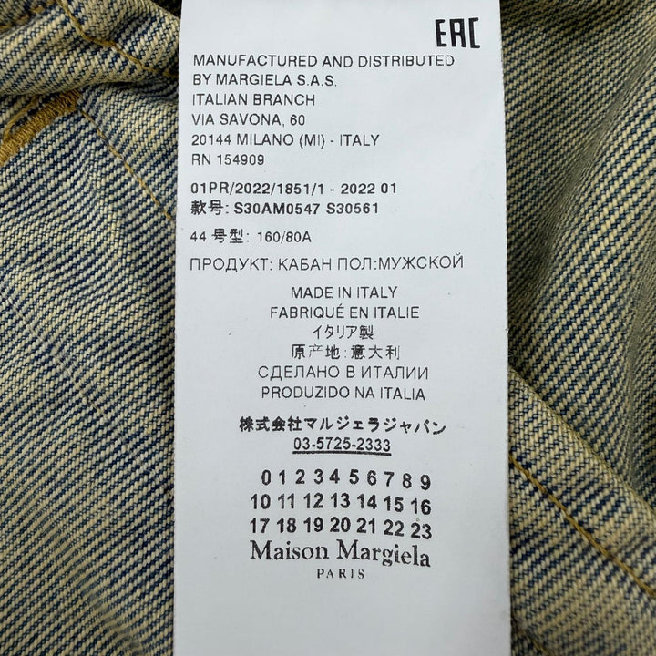 極美品▼Maison Margiela メゾンマルジェラ ヴィンテージ 22SS S30AM0547 ノーカラー ウォッシュデニムジャケット ブルー 44 正規品