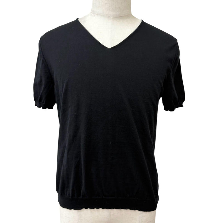 未使用品□Maison Margiela 10 メゾンマルジェラ10 26AW S50HN0027 Vネック パフスリーブ 半袖ニット ブラック S イタリア製 正規品