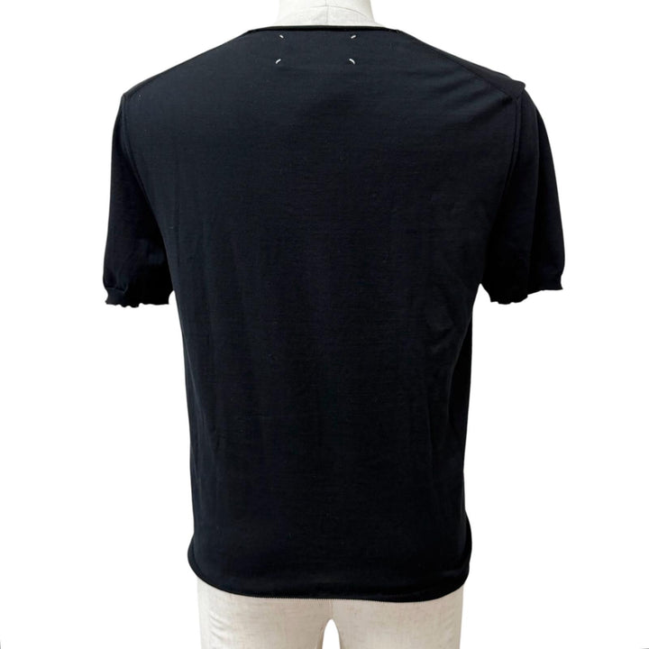 未使用品□Maison Margiela 10 メゾンマルジェラ10 26AW S50HN0027 Vネック パフスリーブ 半袖ニット ブラック S イタリア製 正規品