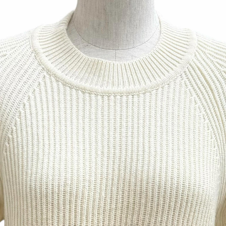 極美品★FENDI フェンディ FZY681 ウール カシミヤ混 ミンク使い ハイネック 半袖ニット アイボリー ブラック 42 イタリア製 正規品
