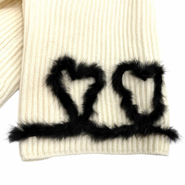 極美品★FENDI フェンディ FZY681 ウール カシミヤ混 ミンク使い ハイネック 半袖ニット アイボリー ブラック 42 イタリア製 正規品