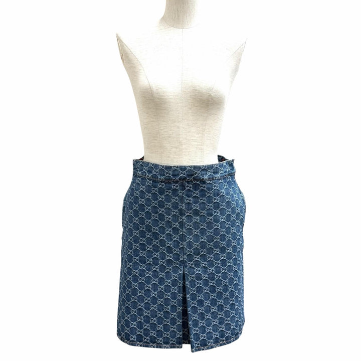 未使用品★GUCCI グッチ 24AW 791386 コットン100％ GGジャガード ボックスプリーツ デニムスカート インディゴ 36 正規品 ハンガー付き