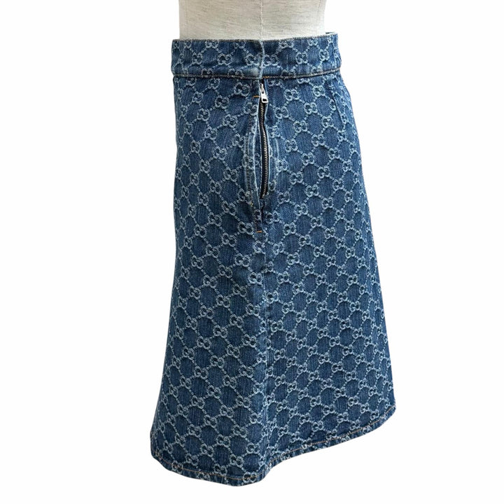 未使用品★GUCCI グッチ 24AW 791386 コットン100％ GGジャガード ボックスプリーツ デニムスカート インディゴ 36 正規品 ハンガー付き
