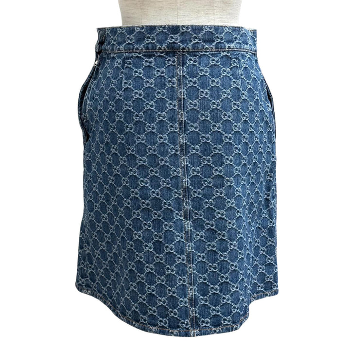 未使用品★GUCCI グッチ 24AW 791386 コットン100％ GGジャガード ボックスプリーツ デニムスカート インディゴ 36 正規品 ハンガー付き