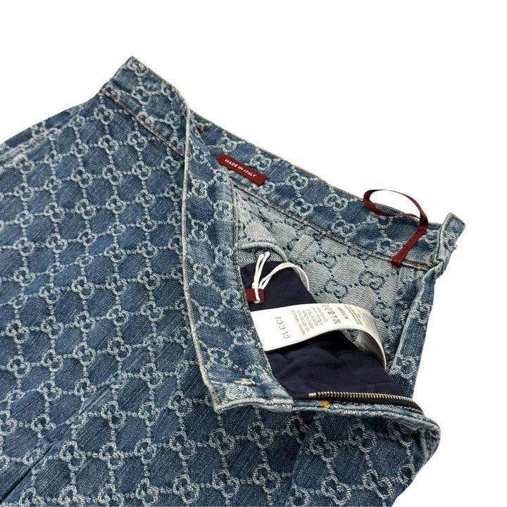 未使用品★GUCCI グッチ 24AW 791386 コットン100％ GGジャガード ボックスプリーツ デニムスカート インディゴ 36 正規品 ハンガー付き