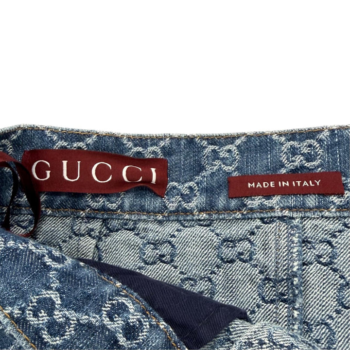 未使用品★GUCCI グッチ 24AW 791386 コットン100％ GGジャガード ボックスプリーツ デニムスカート インディゴ 36 正規品 ハンガー付き