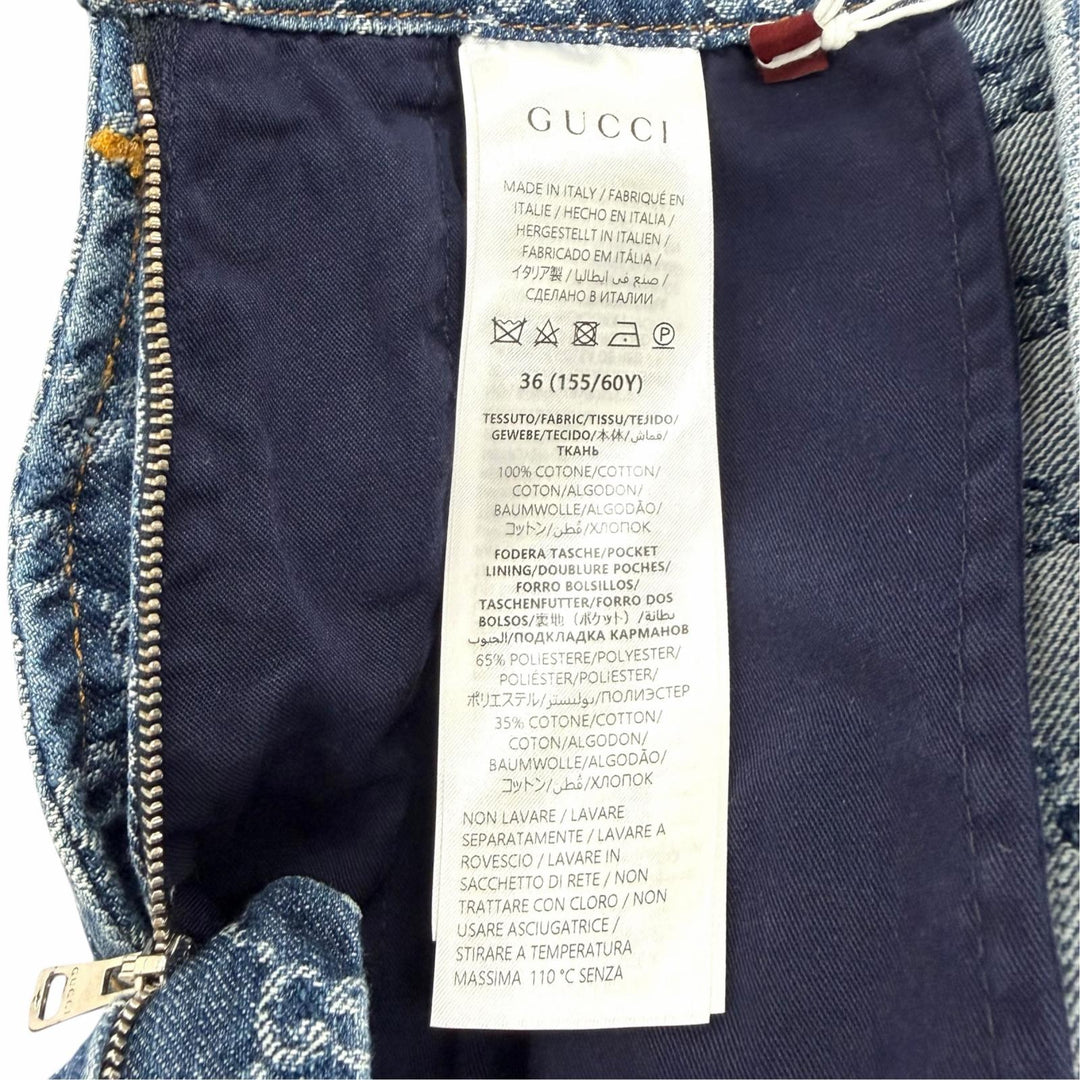 未使用品★GUCCI グッチ 24AW 791386 コットン100％ GGジャガード ボックスプリーツ デニムスカート インディゴ 36 正規品 ハンガー付き