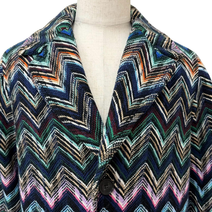 極美品□Missoni ミッソーニ 24AW DS24WC0H シェブロンストライプ チェスターコート ブルー系マルチカラー 40 イタリア製 正規品 メンズ