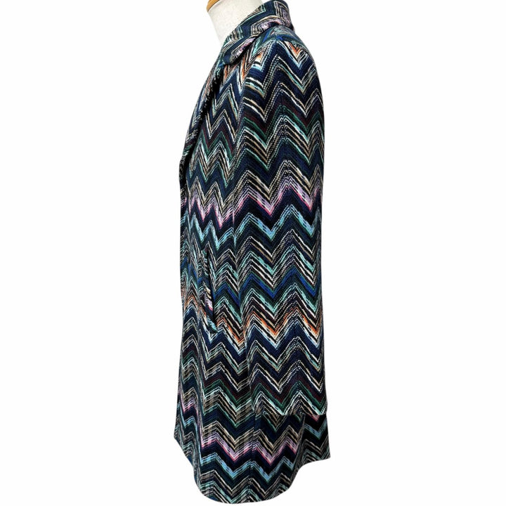 極美品□Missoni ミッソーニ 24AW DS24WC0H シェブロンストライプ チェスターコート ブルー系マルチカラー 40 イタリア製 正規品 メンズ