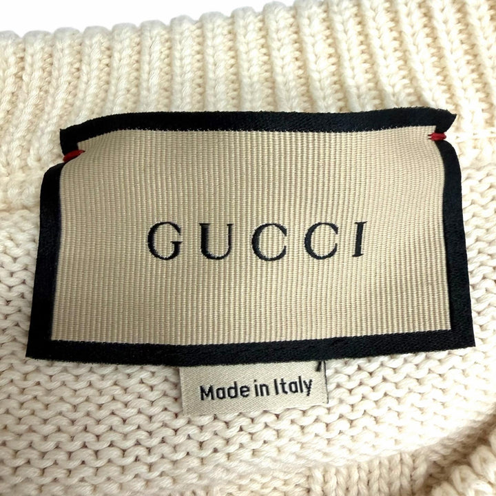 未使用品□GUCCI グッチ 23SS 740585 バックロゴ ボーダー柄 長袖ニット セーター アイボリー レッド S イタリア製 正規品 メンズ 箱付き