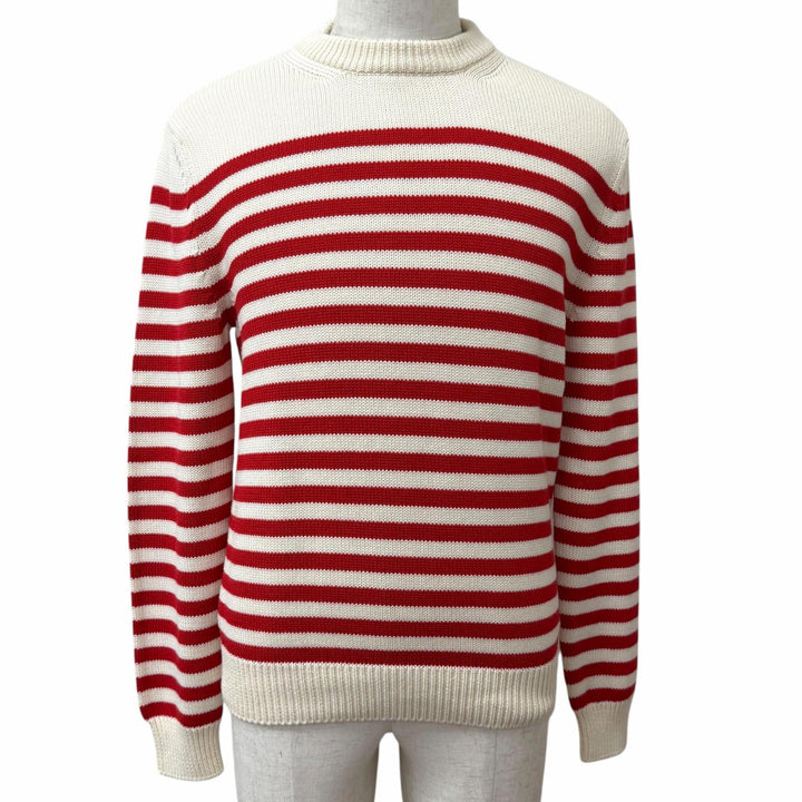 未使用品□GUCCI グッチ 23SS 740585 バックロゴ ボーダー柄 長袖ニット セーター アイボリー レッド S イタリア製 正規品 メンズ 箱付き