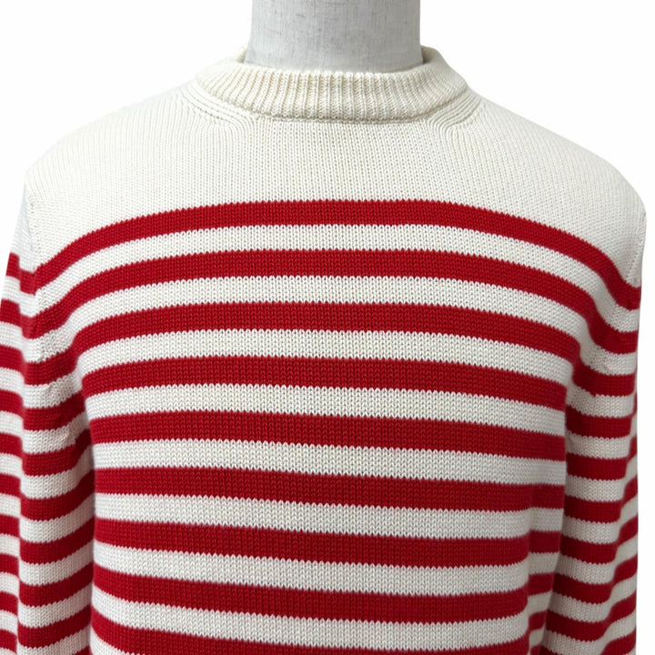 未使用品□GUCCI グッチ 23SS 740585 バックロゴ ボーダー柄 長袖ニット セーター アイボリー レッド S イタリア製 正規品 メンズ 箱付き