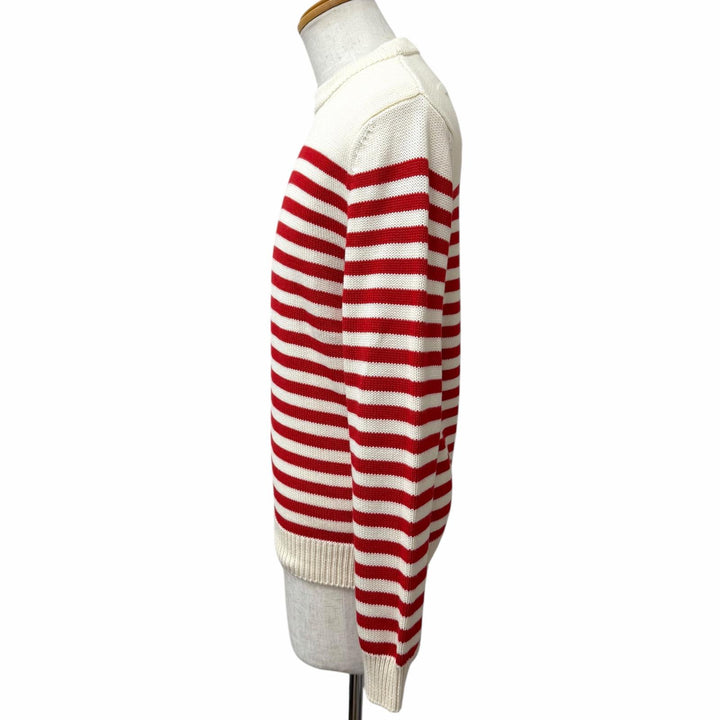 未使用品□GUCCI グッチ 23SS 740585 バックロゴ ボーダー柄 長袖ニット セーター アイボリー レッド S イタリア製 正規品 メンズ 箱付き