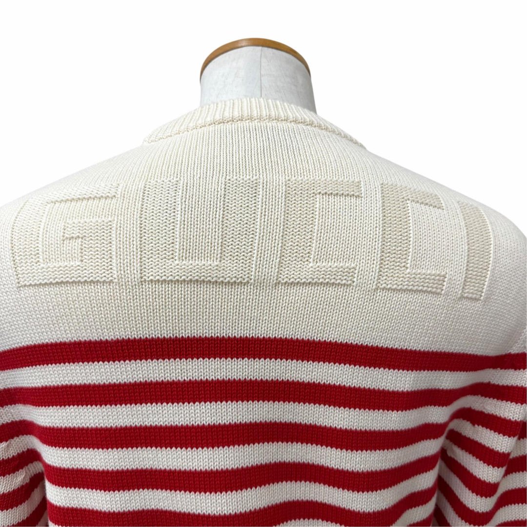 未使用品□GUCCI グッチ 23SS 740585 バックロゴ ボーダー柄 長袖ニット セーター アイボリー レッド S イタリア製 正規品 メンズ 箱付き