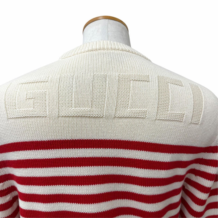 未使用品□GUCCI グッチ 23SS 740585 バックロゴ ボーダー柄 長袖ニット セーター アイボリー レッド S イタリア製 正規品 メンズ 箱付き