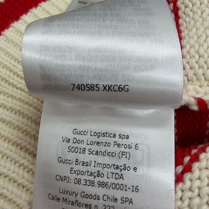 未使用品□GUCCI グッチ 23SS 740585 バックロゴ ボーダー柄 長袖ニット セーター アイボリー レッド S イタリア製 正規品 メンズ 箱付き