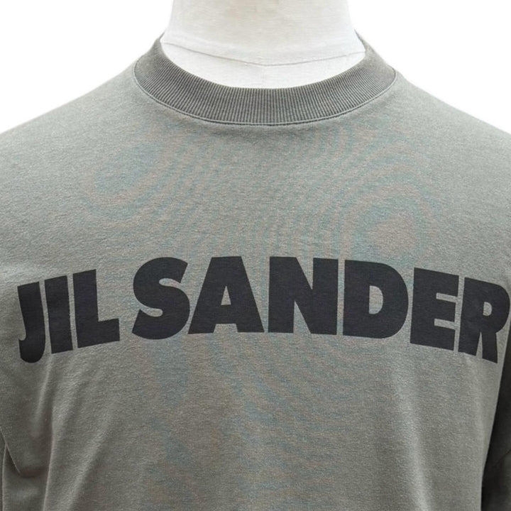 美品▼JIL SANDER ジルサンダー J22GC0136 コットン ロゴプリント クルーネック ロングスリーブ 長袖Ｔシャツ カーキ S 正規品 メンズ