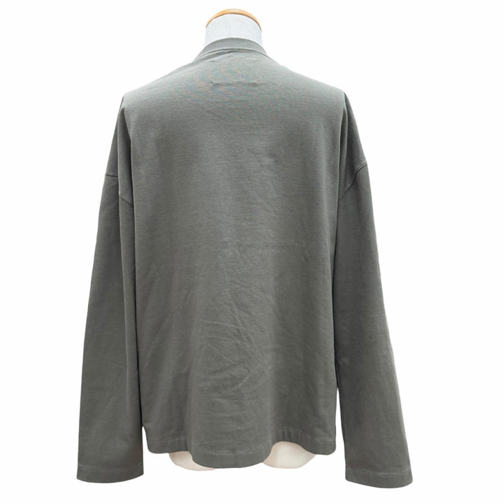 美品▼JIL SANDER ジルサンダー J22GC0136 コットン ロゴプリント クルーネック ロングスリーブ 長袖Ｔシャツ カーキ S 正規品 メンズ