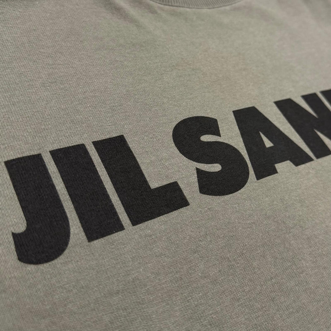 美品▼JIL SANDER ジルサンダー J22GC0136 コットン ロゴプリント クルーネック ロングスリーブ 長袖Ｔシャツ カーキ S 正規品 メンズ