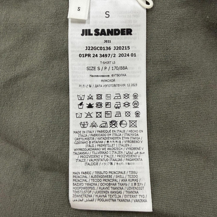 美品▼JIL SANDER ジルサンダー J22GC0136 コットン ロゴプリント クルーネック ロングスリーブ 長袖Ｔシャツ カーキ S 正規品 メンズ