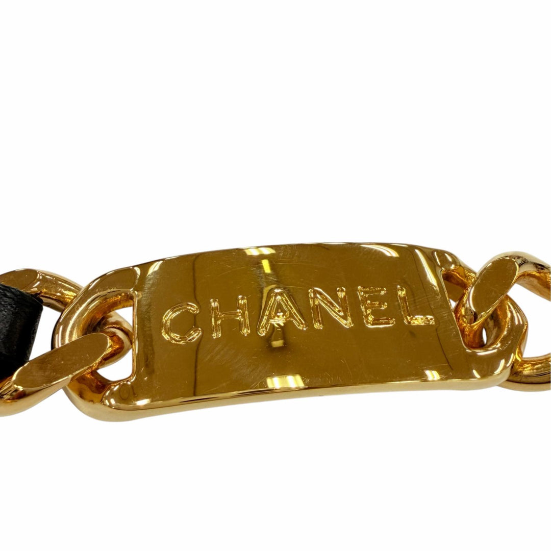 未使用品☆CHANEL シャネル ヴィンテージ メタル ロゴ・ココマーク コイン レザー使い チェーン ベルト ゴールド ブラック 箱付