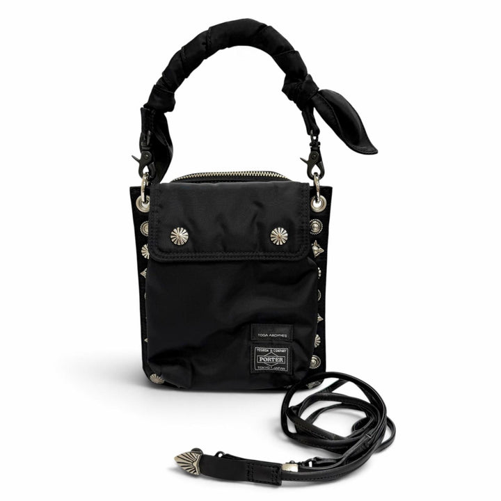 極美品△TOGA PORTER トーガ ポーター ナイロン コラボ スタッズ装飾 ナイロン 2WAY ハンドバッグ ショルダーバッグ ブラック レディース